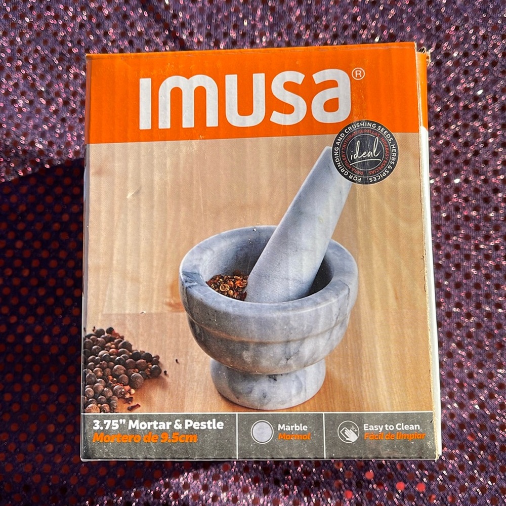 IMUSA 3.75” Marble Mortar and Pestle for Grinding and Crushing.